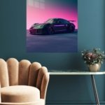 Neon Twilight Sports Car metal wall art print, view 5