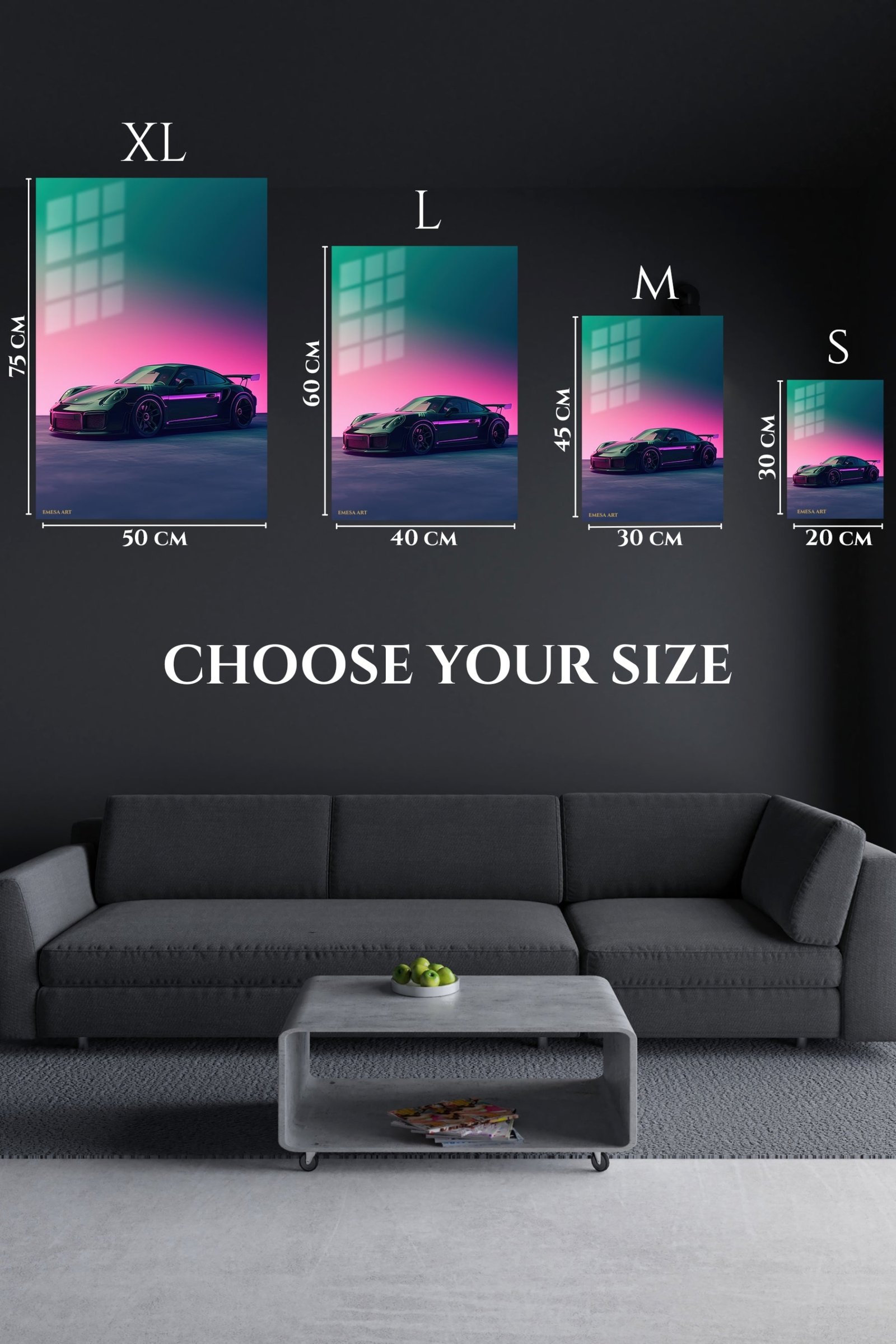 Neon Twilight Sports Car metal wall art print, view 6