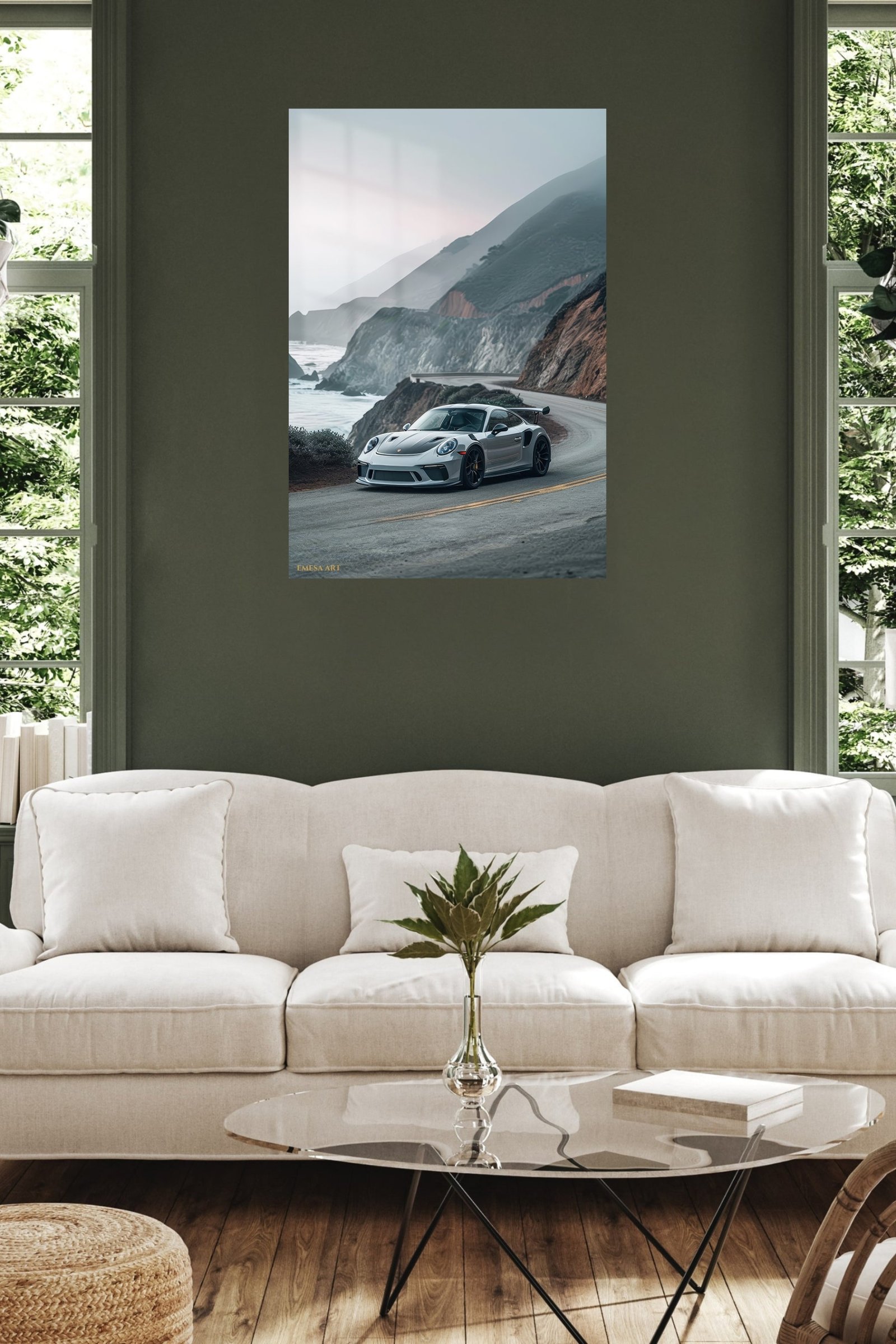 Silver Track Car on Misty Coastal Road metal wall art print, view 5