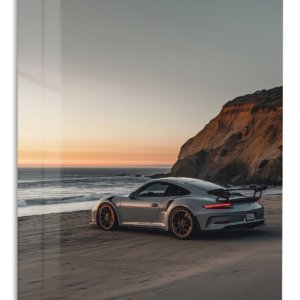 Coastal Sunset Sports Car metal wall art print