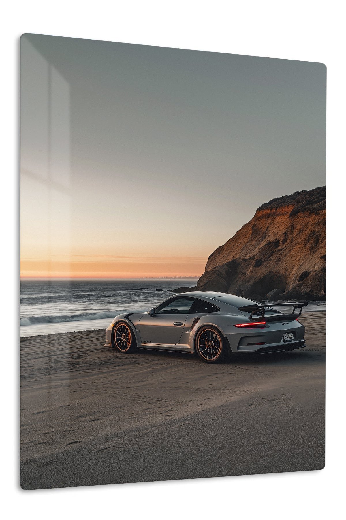 Coastal Sunset Sports Car metal wall art print