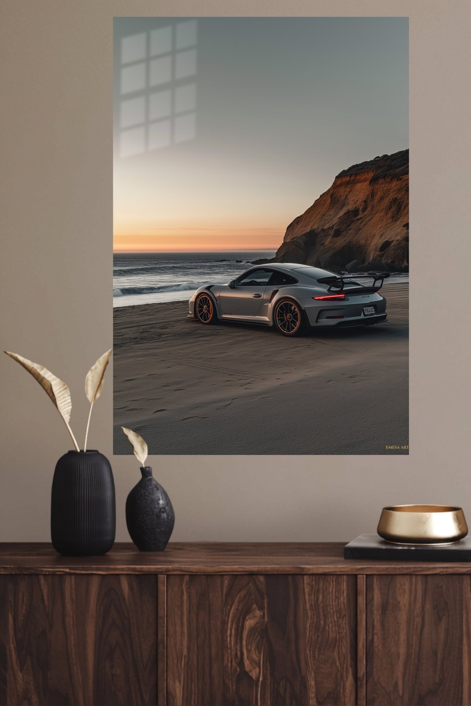 Coastal Sunset Sports Car metal wall art print, view 4