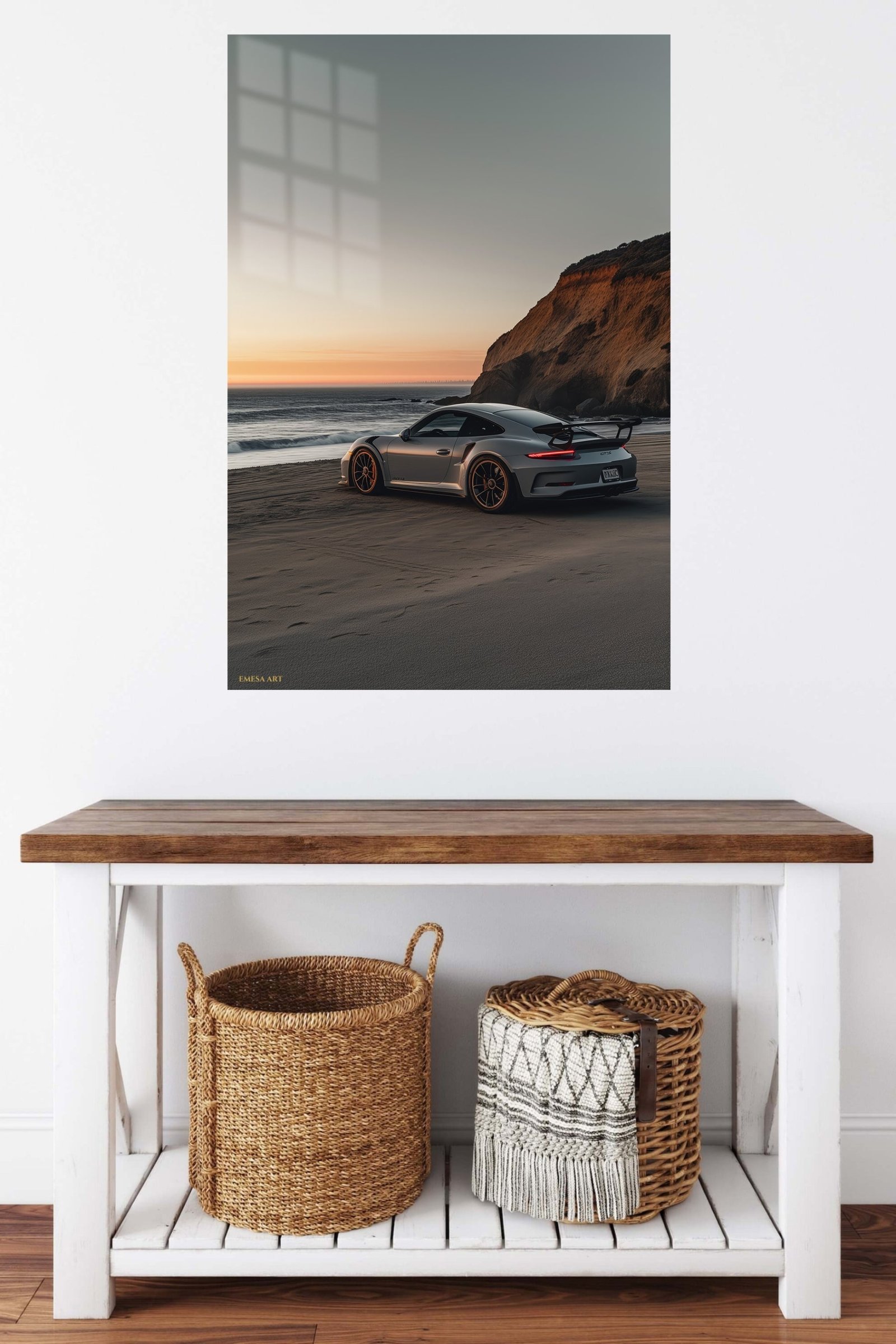 Coastal Sunset Sports Car metal wall art print, view 5