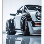 Silver Widebody Sports Car Close-Up metal wall art print