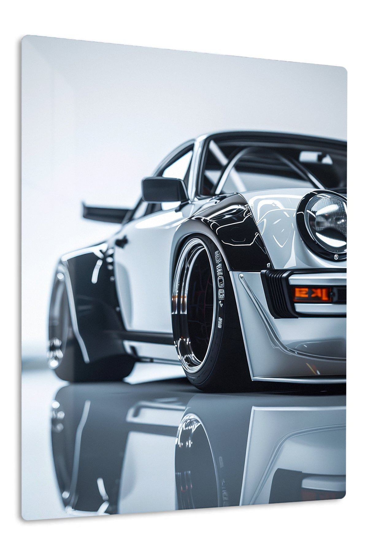 Silver Widebody Sports Car Close-Up metal wall art print