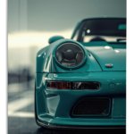 Teal Sports Car Close-Up metal wall art print