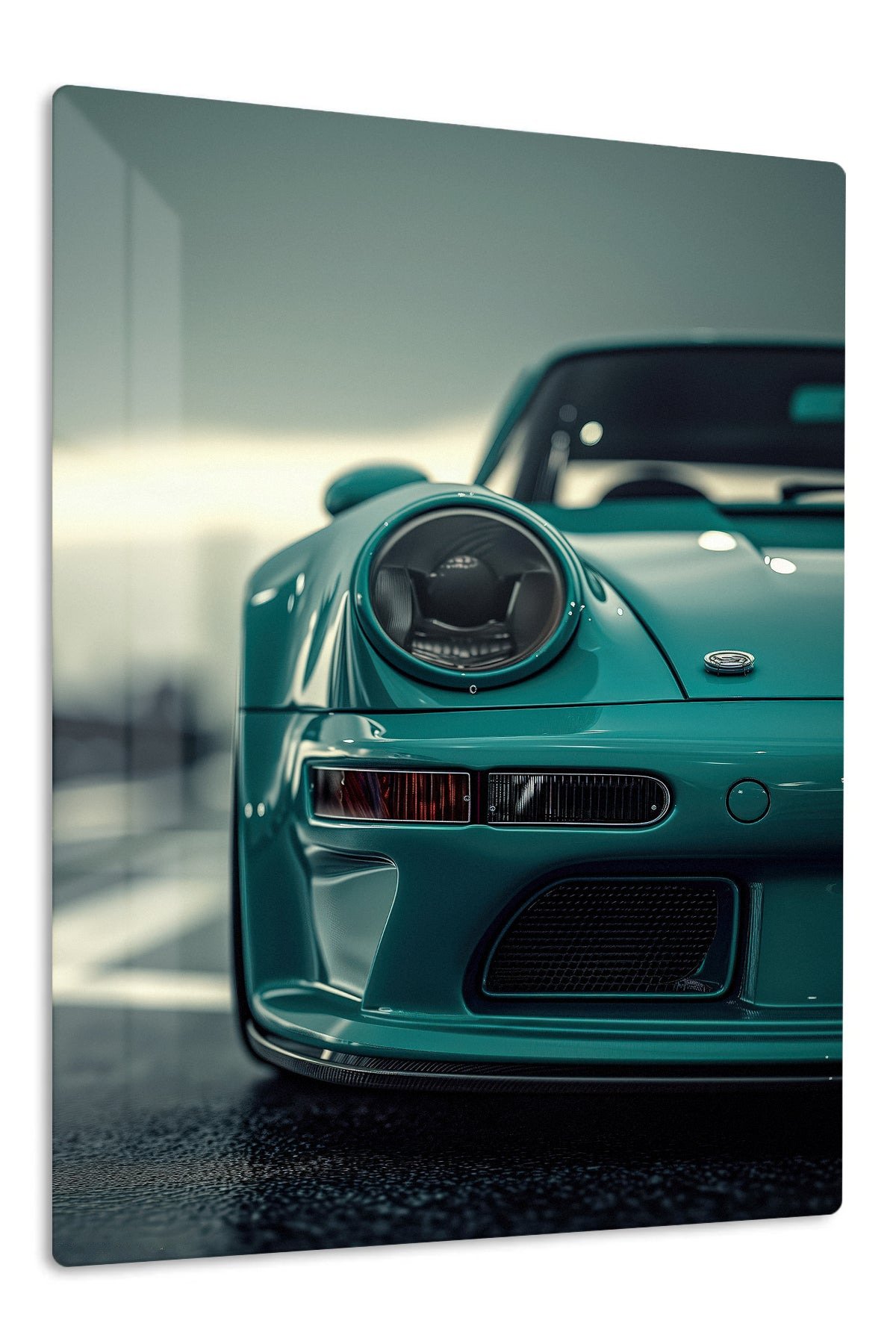 Teal Sports Car Close-Up metal wall art print
