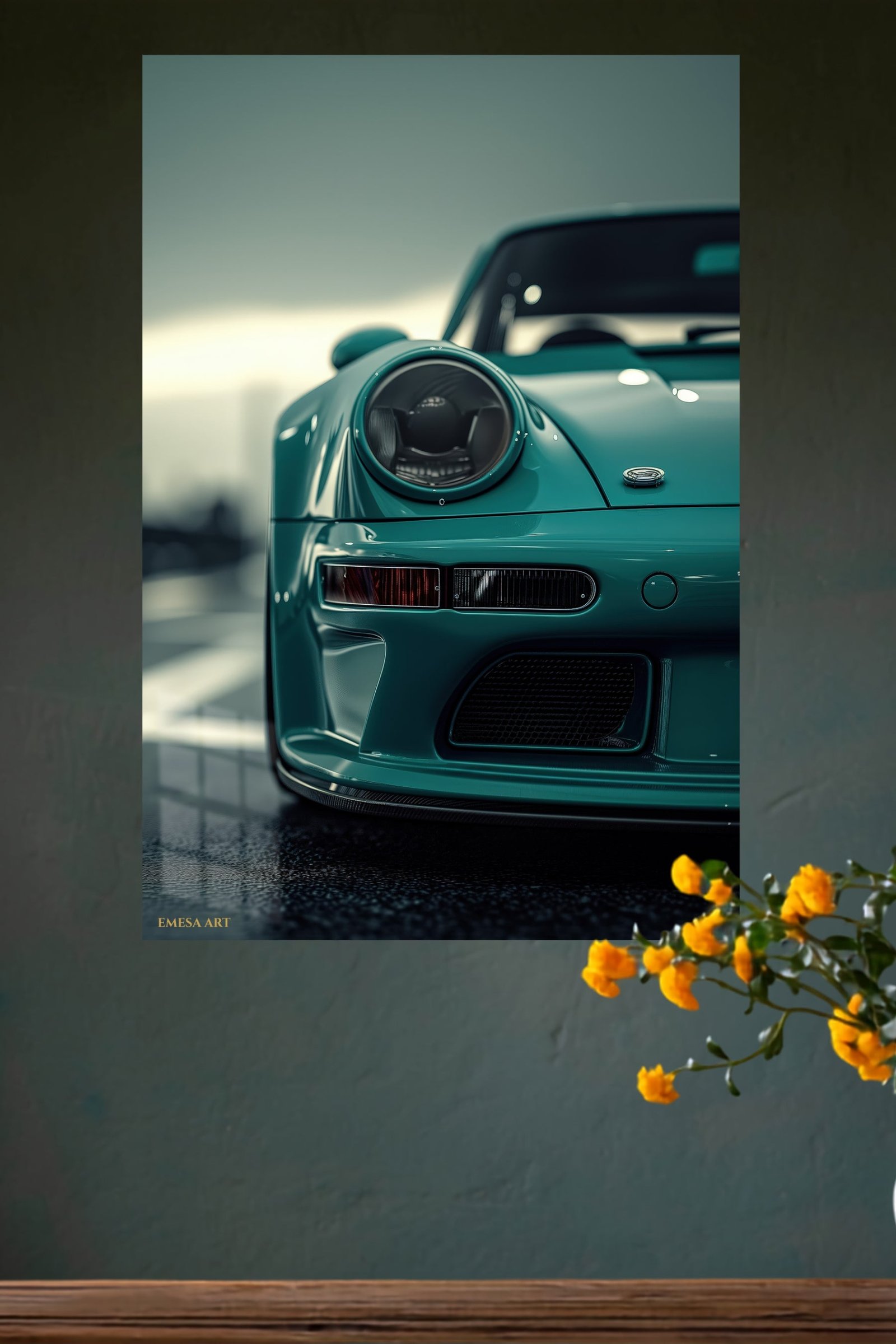 Teal Sports Car Close-Up metal wall art print, view 4