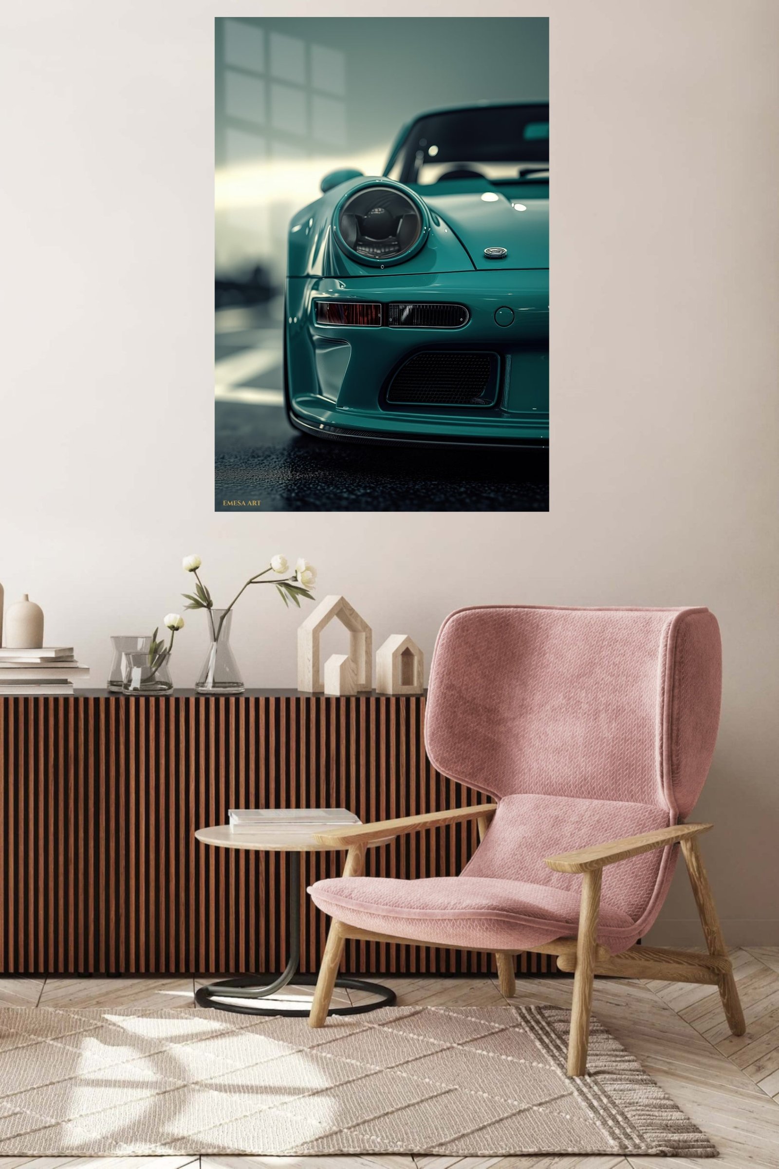 Teal Sports Car Close-Up metal wall art print, view 5