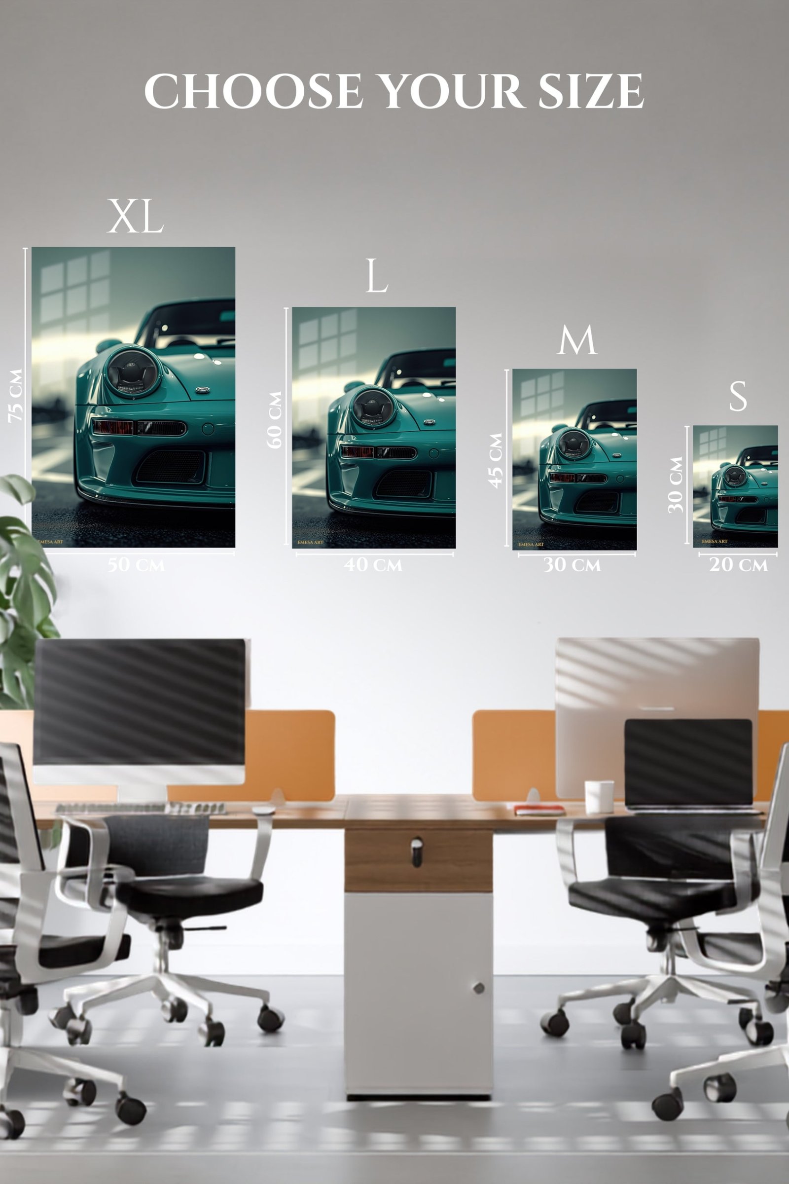 Teal Sports Car Close-Up metal wall art print, view 6