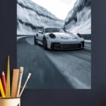White Sports Car in an Icy Mountain Pass metal wall art print, view 4