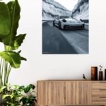 White Sports Car in an Icy Mountain Pass metal wall art print, view 5