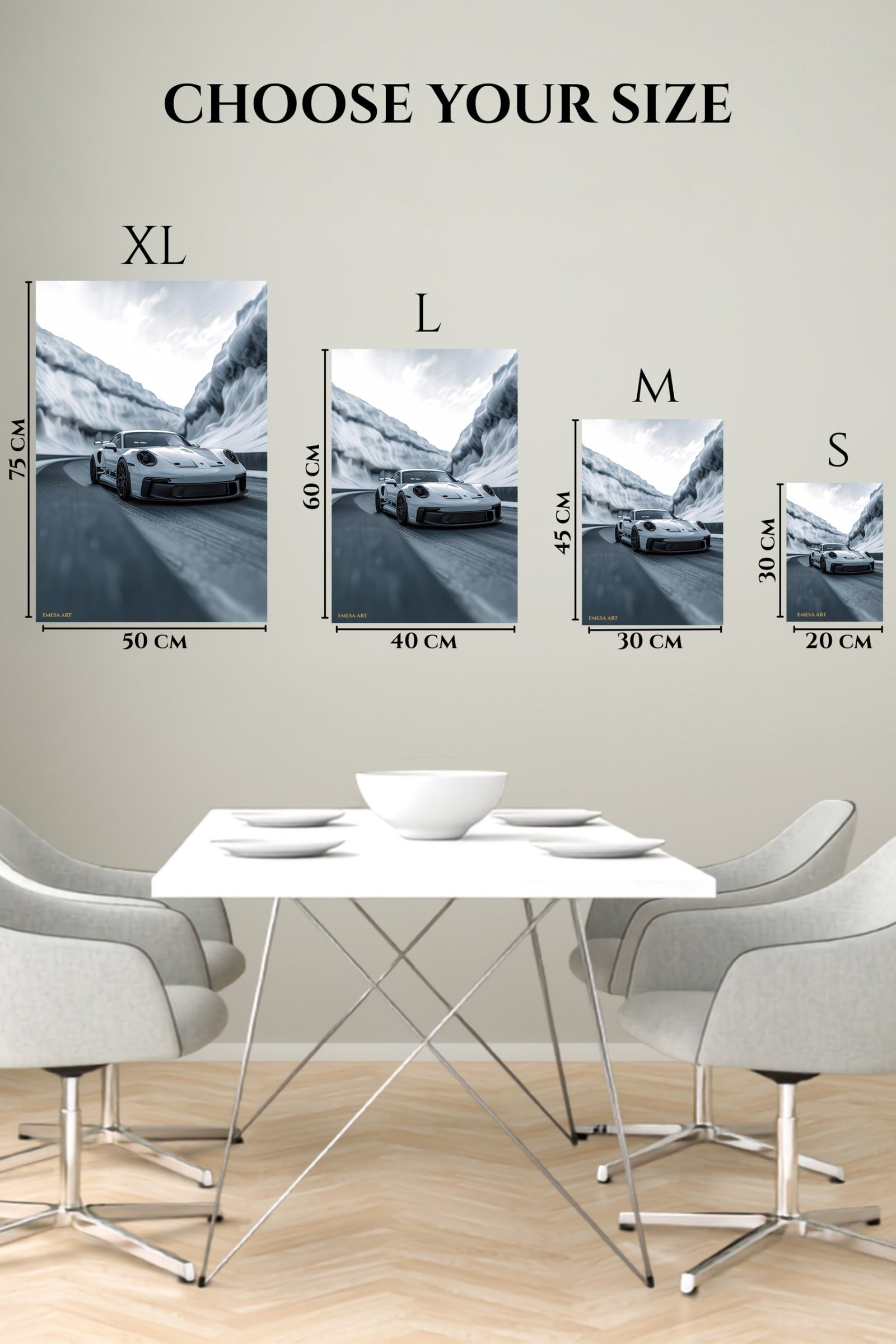 White Sports Car in an Icy Mountain Pass metal wall art print, view 6