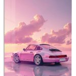 Pink Vintage Coupe at Sunset metal wall art print