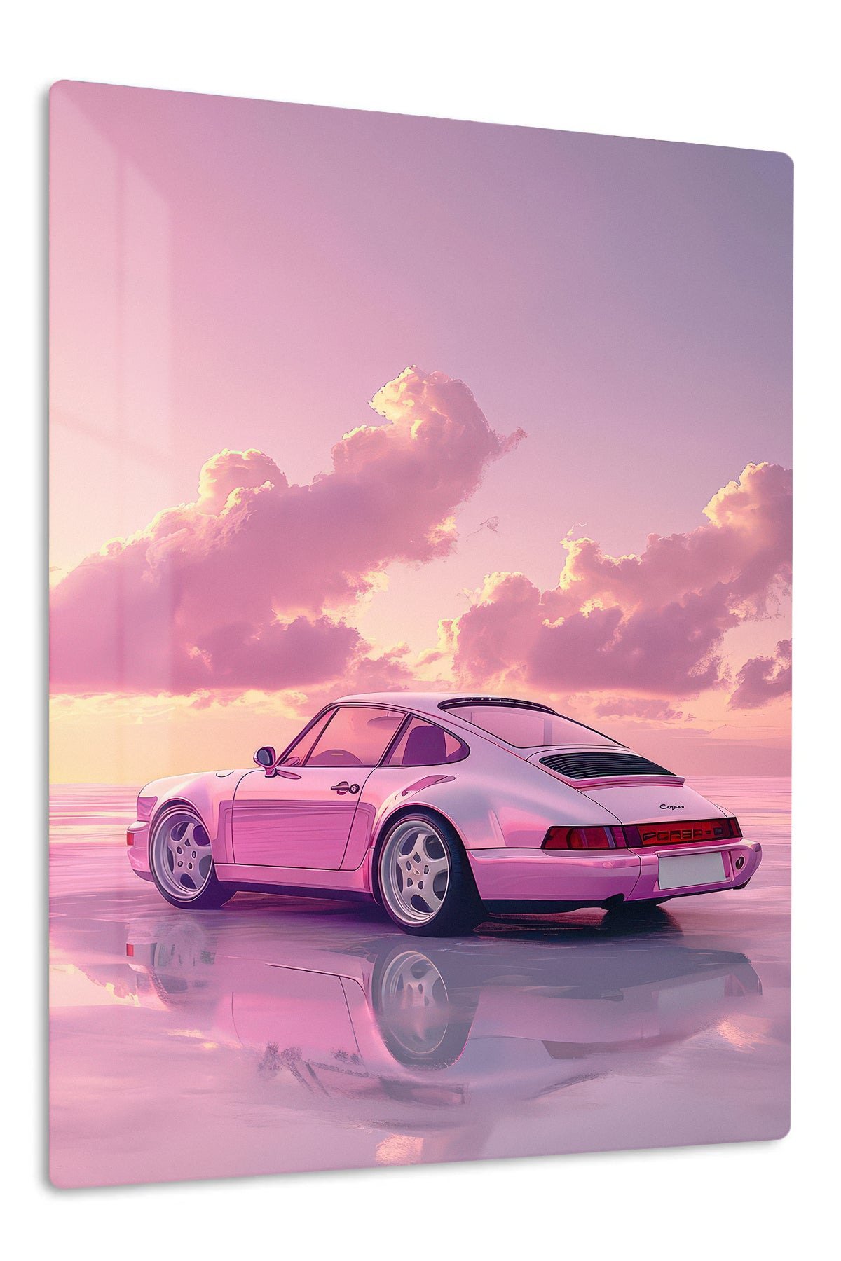 Pink Vintage Coupe at Sunset metal wall art print