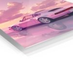Pink Vintage Coupe at Sunset metal wall art print, view 2