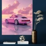 Pink Vintage Coupe at Sunset metal wall art print, view 4