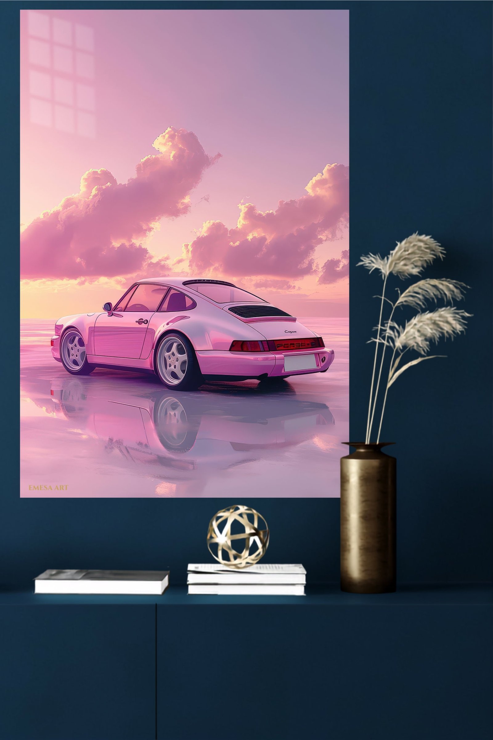 Pink Vintage Coupe at Sunset metal wall art print, view 4
