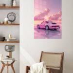 Pink Vintage Coupe at Sunset metal wall art print, view 5