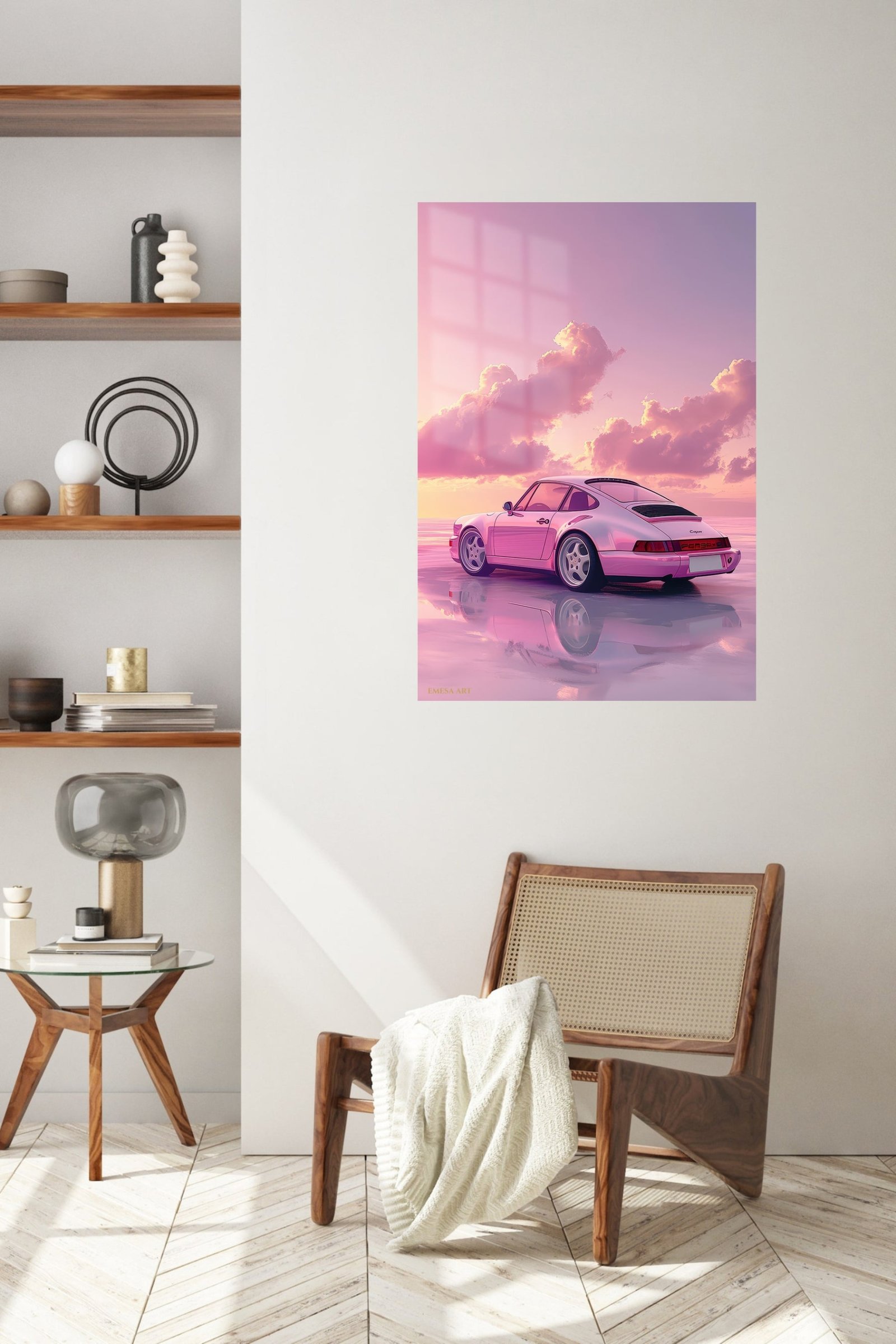 Pink Vintage Coupe at Sunset metal wall art print, view 5