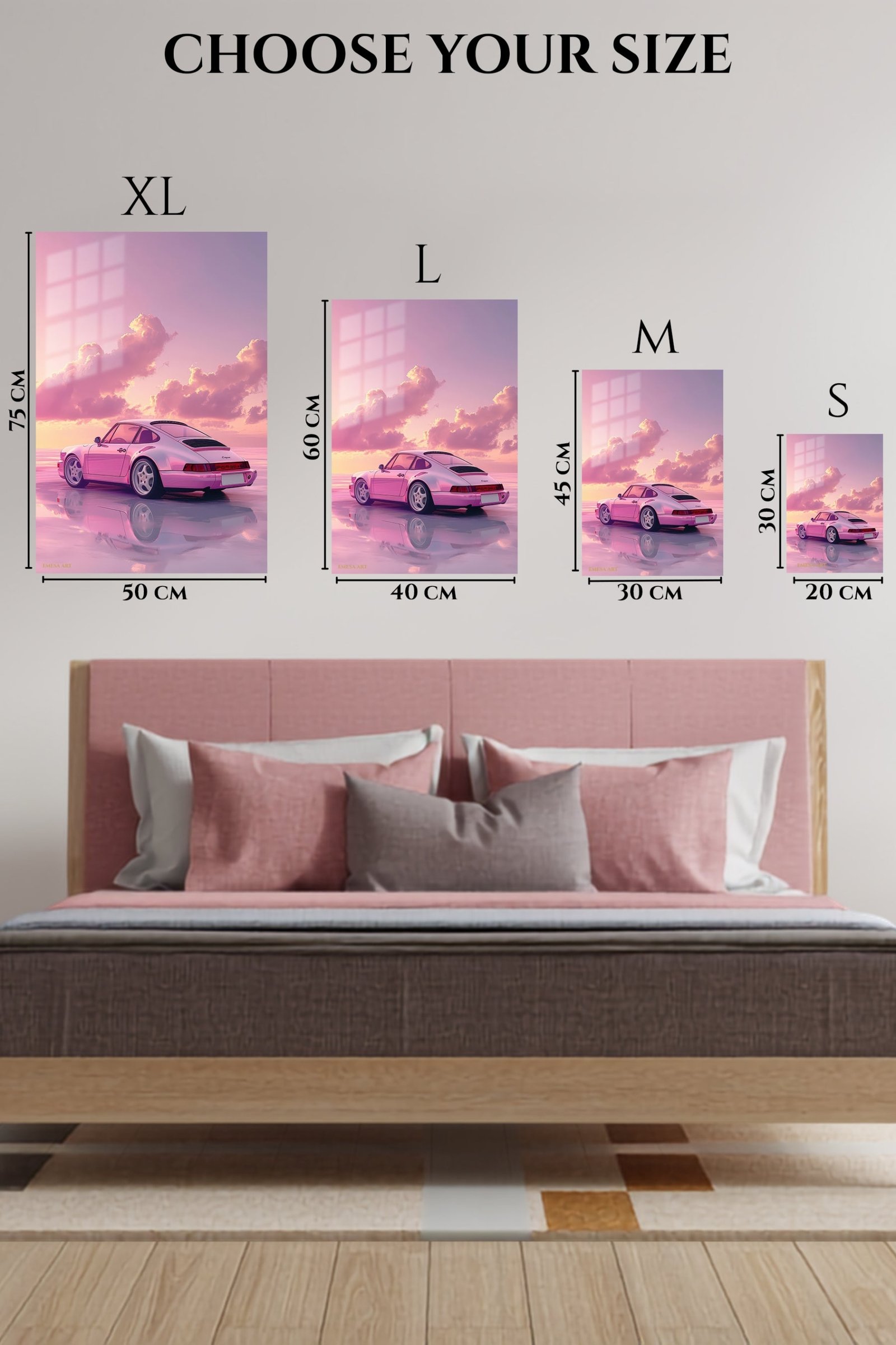 Pink Vintage Coupe at Sunset metal wall art print, view 6