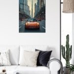Orange Classic Sports Car City Drive metal wall art print, view 5