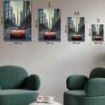 Orange Classic Sports Car City Drive metal wall art print, view 6