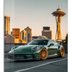 Emerald Sports Coupe at Sunset metal wall art print