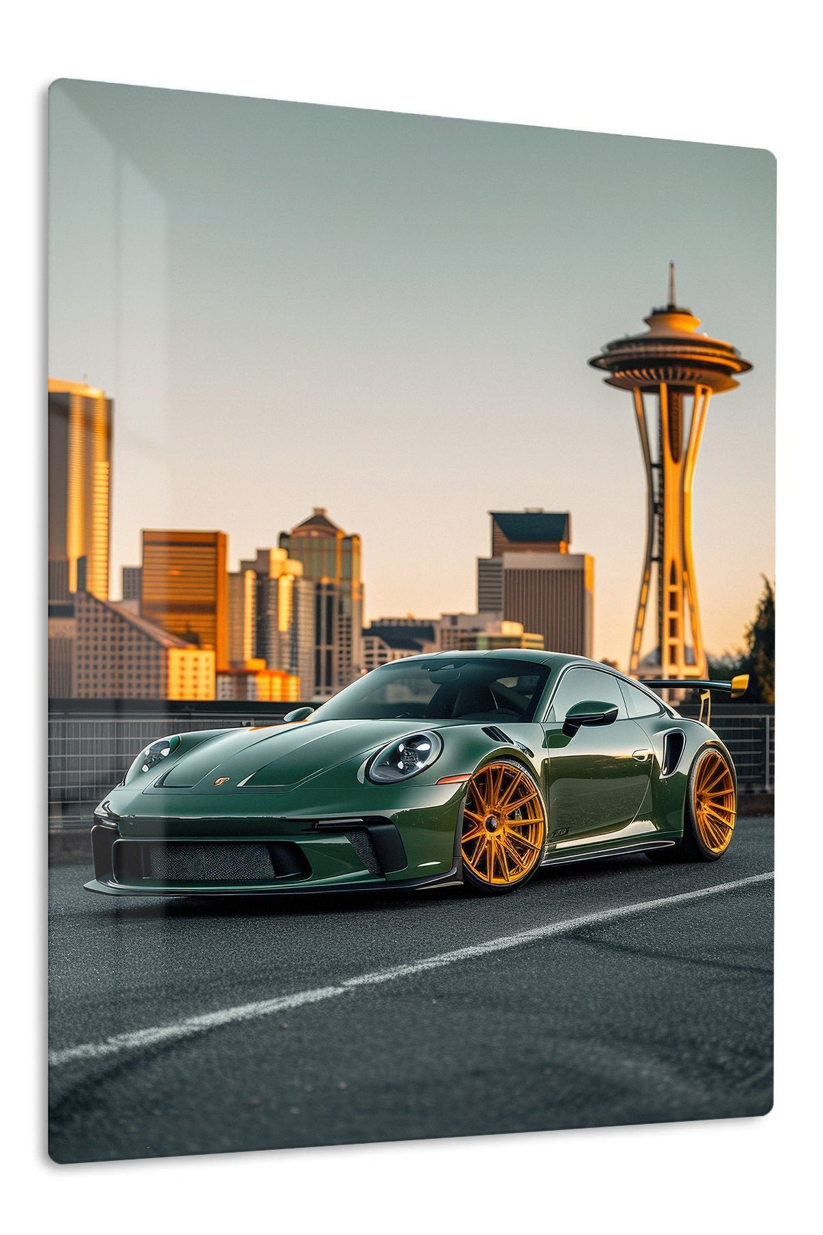 Emerald Sports Coupe at Sunset metal wall art print