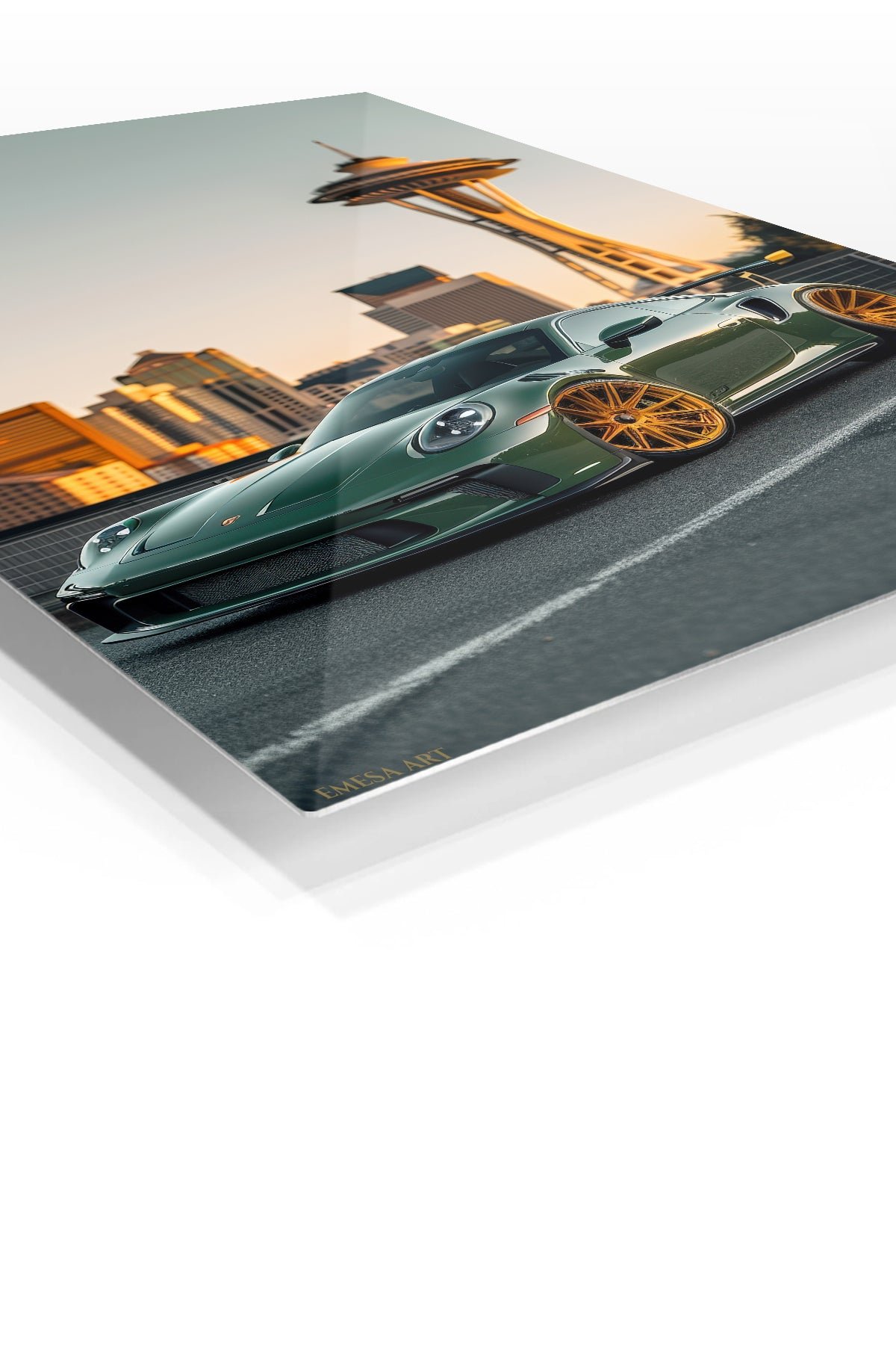 Emerald Sports Coupe at Sunset metal wall art print, view 2