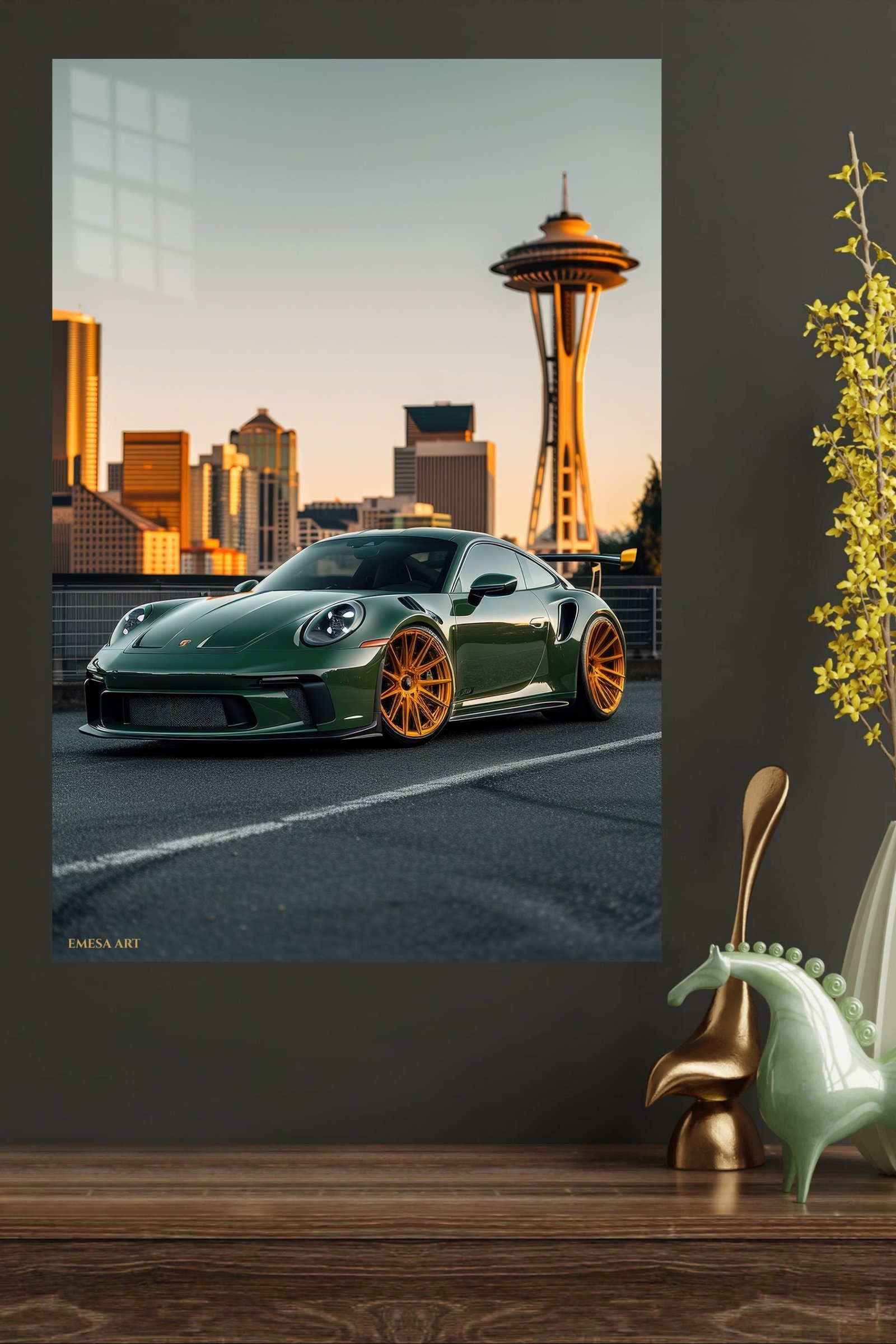 Emerald Sports Coupe at Sunset metal wall art print, view 4