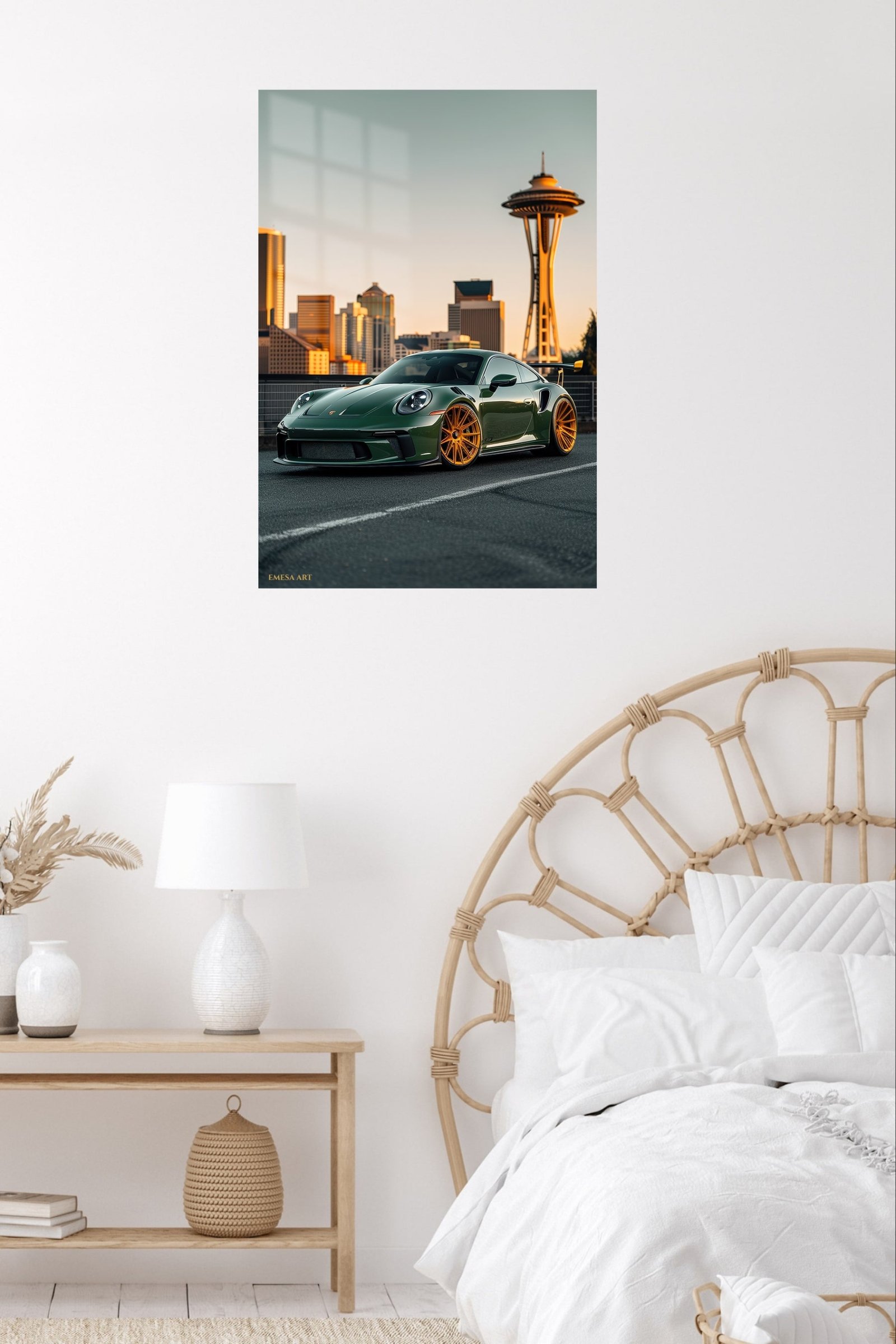 Emerald Sports Coupe at Sunset metal wall art print, view 5