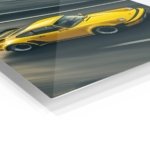 Yellow Vintage Sports Car in Motion metal wall art print, view 2