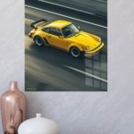 Yellow Vintage Sports Car in Motion metal wall art print, view 4