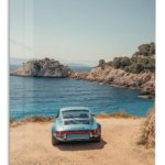 Vintage Blue Coupe by the Coast metal wall art print