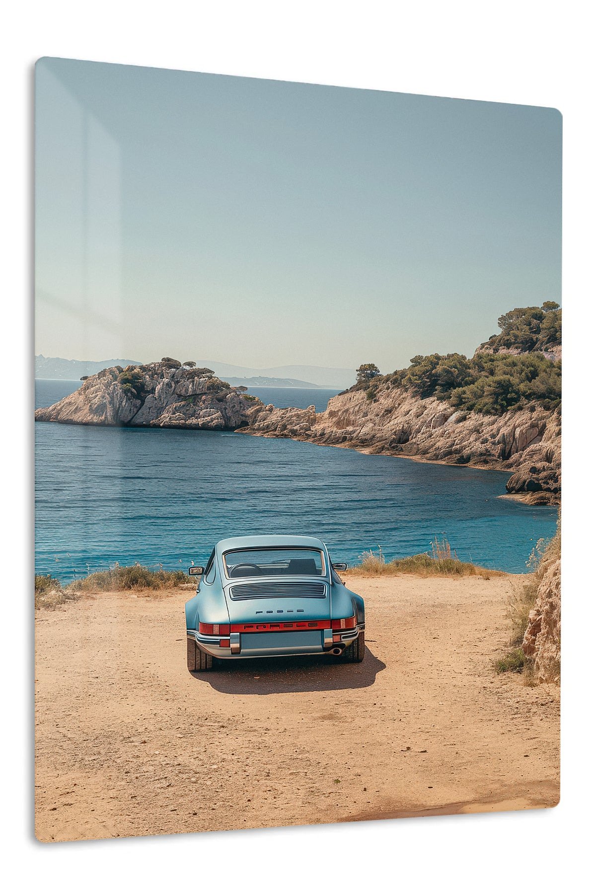Vintage Blue Coupe by the Coast metal wall art print