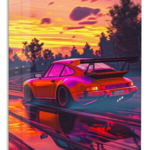 Neon Sunset Track Racer metal wall art print