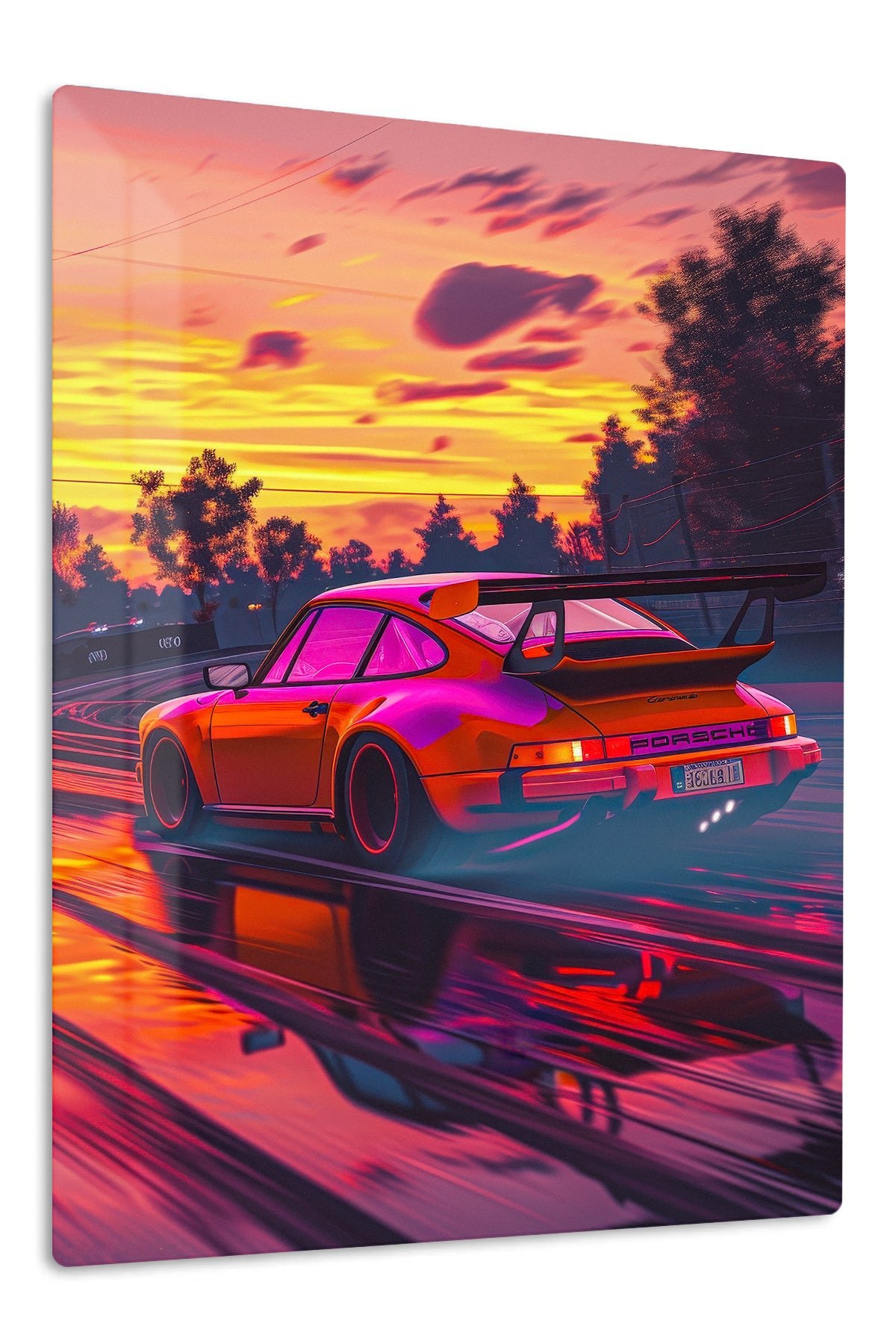 Neon Sunset Track Racer metal wall art print