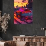 Neon Sunset Track Racer metal wall art print, view 4