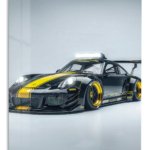 Black and Yellow Track Car metal wall art print