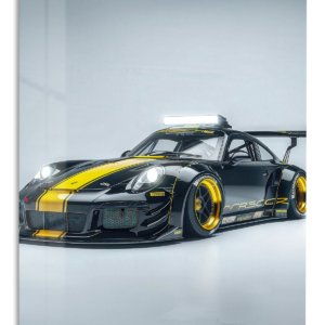 Black and Yellow Track Car metal wall art print