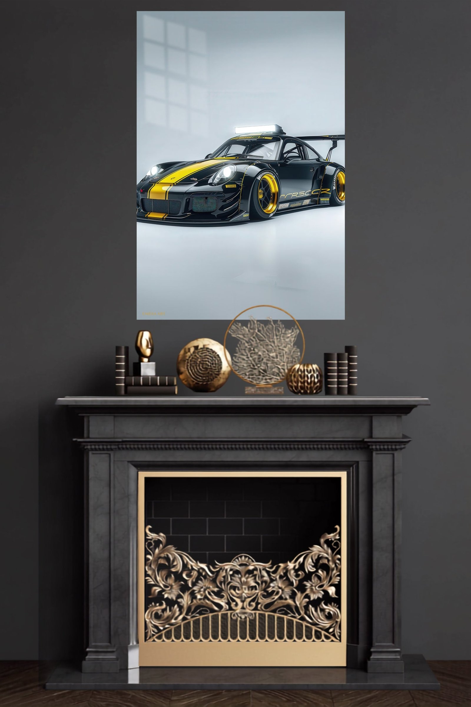Black and Yellow Track Car metal wall art print, view 4