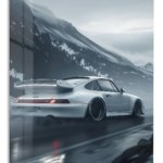 Silver Sports Car in Mountain Mist metal wall art print