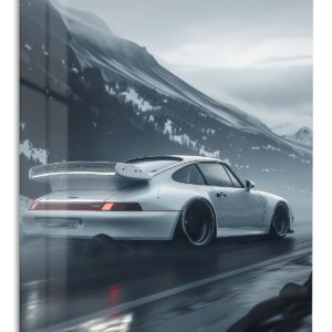 Silver Sports Car in Mountain Mist metal wall art print