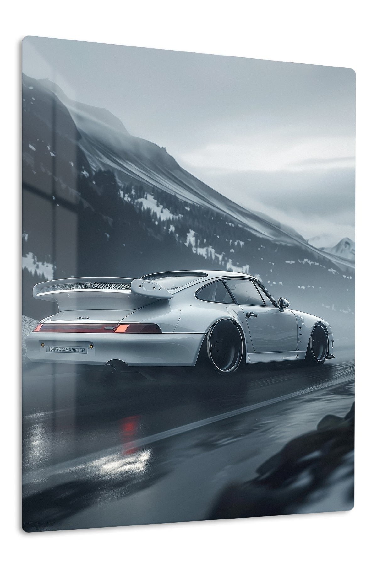 Silver Sports Car in Mountain Mist metal wall art print