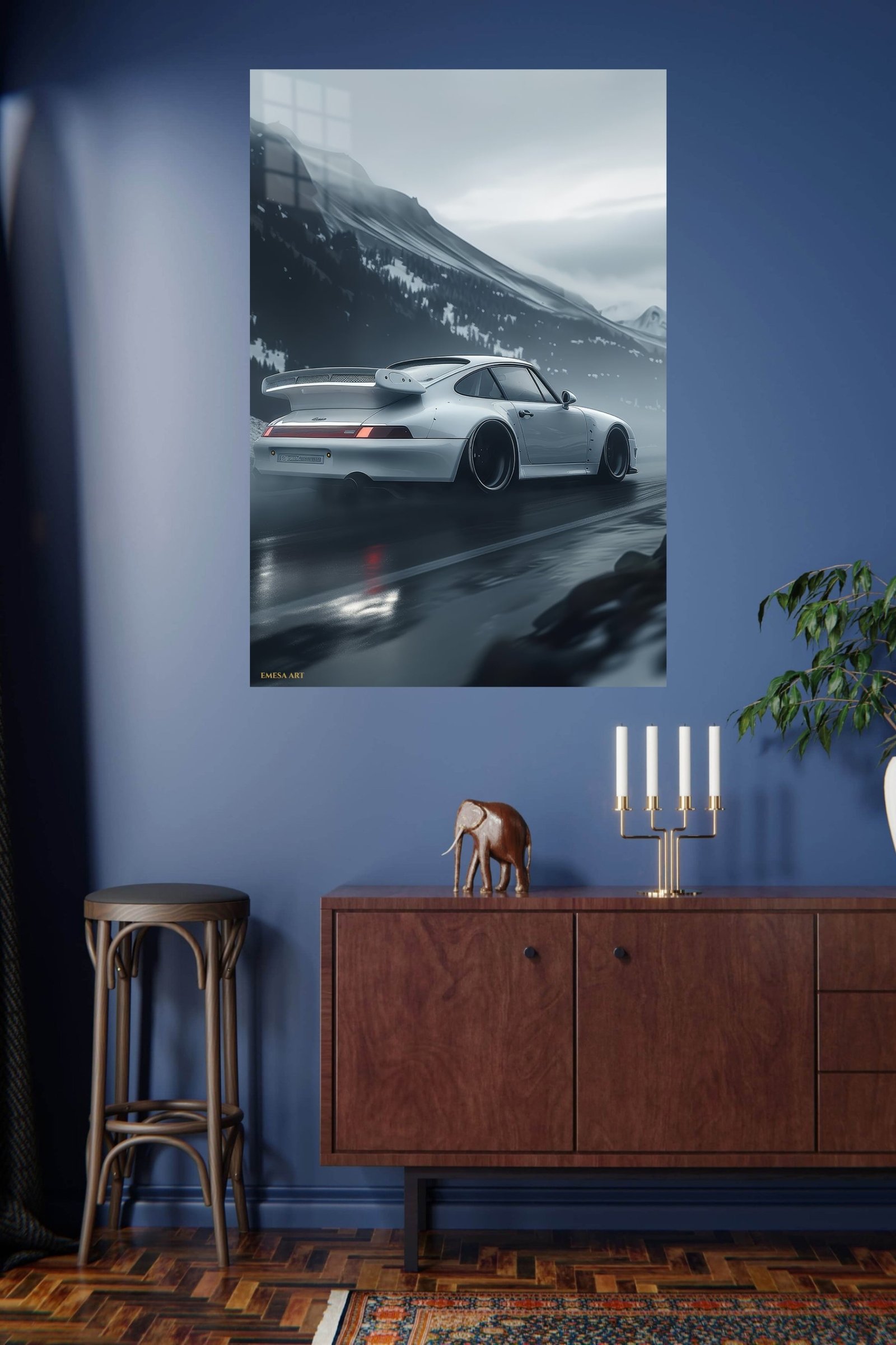 Silver Sports Car in Mountain Mist metal wall art print, view 4