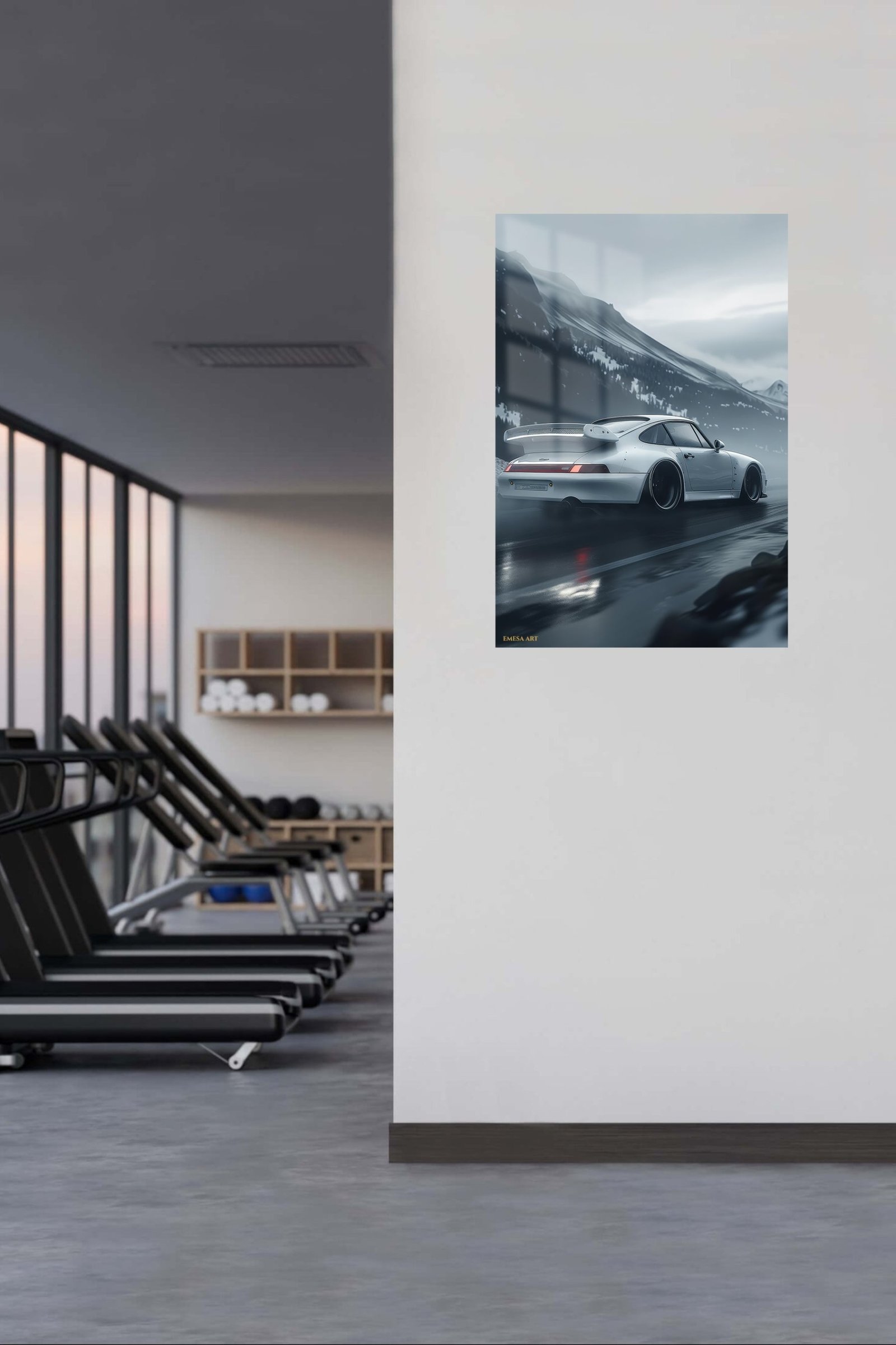 Silver Sports Car in Mountain Mist metal wall art print, view 5
