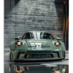 Sage Green Sports Car Garage metal wall art print
