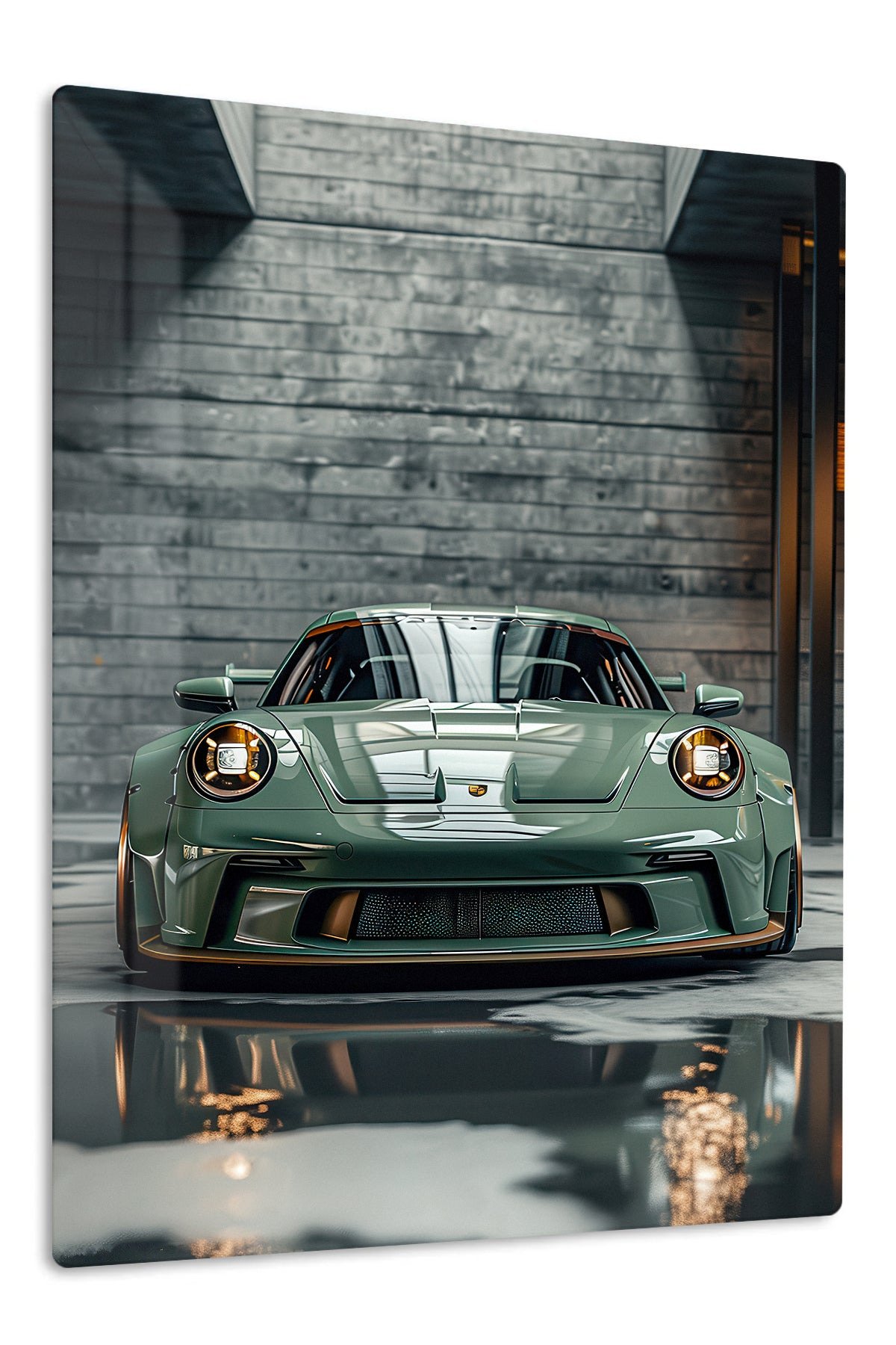 Sage Green Sports Car Garage metal wall art print