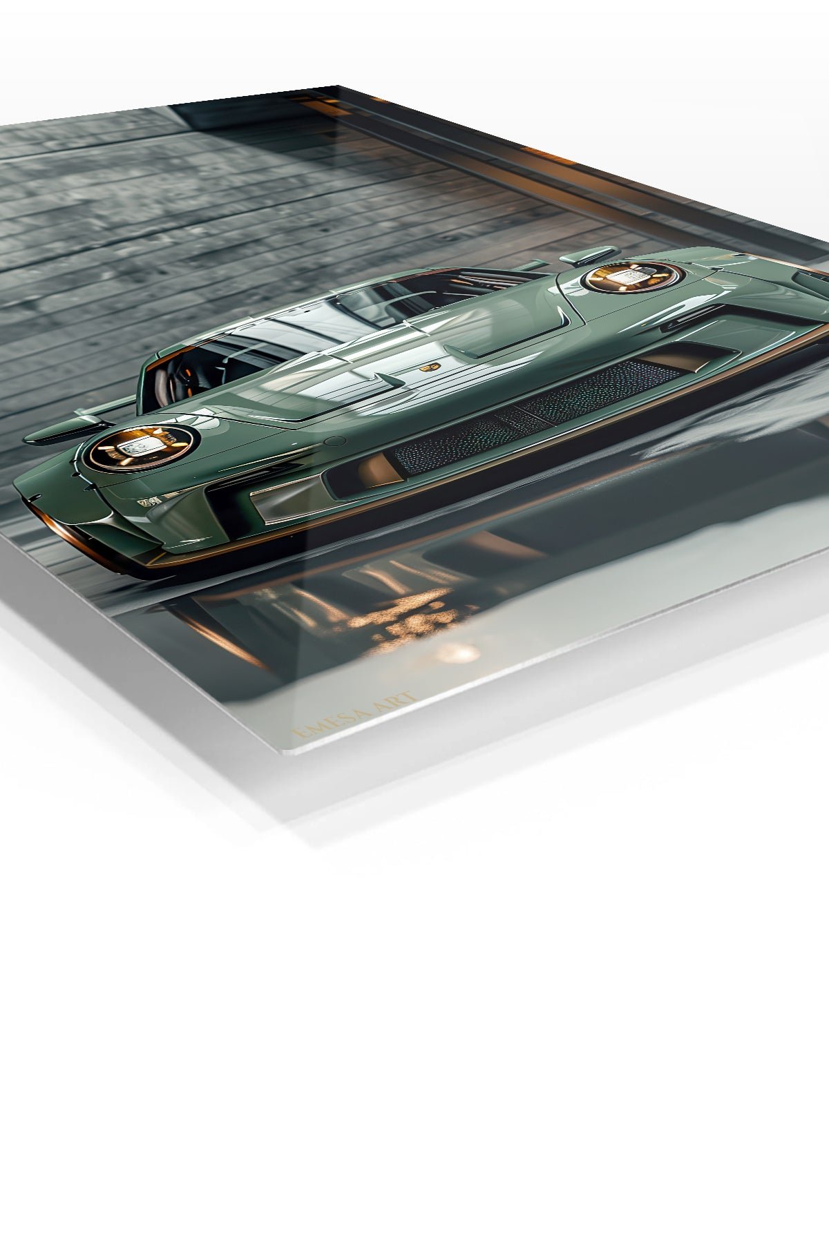 Sage Green Sports Car Garage metal wall art print, view 2